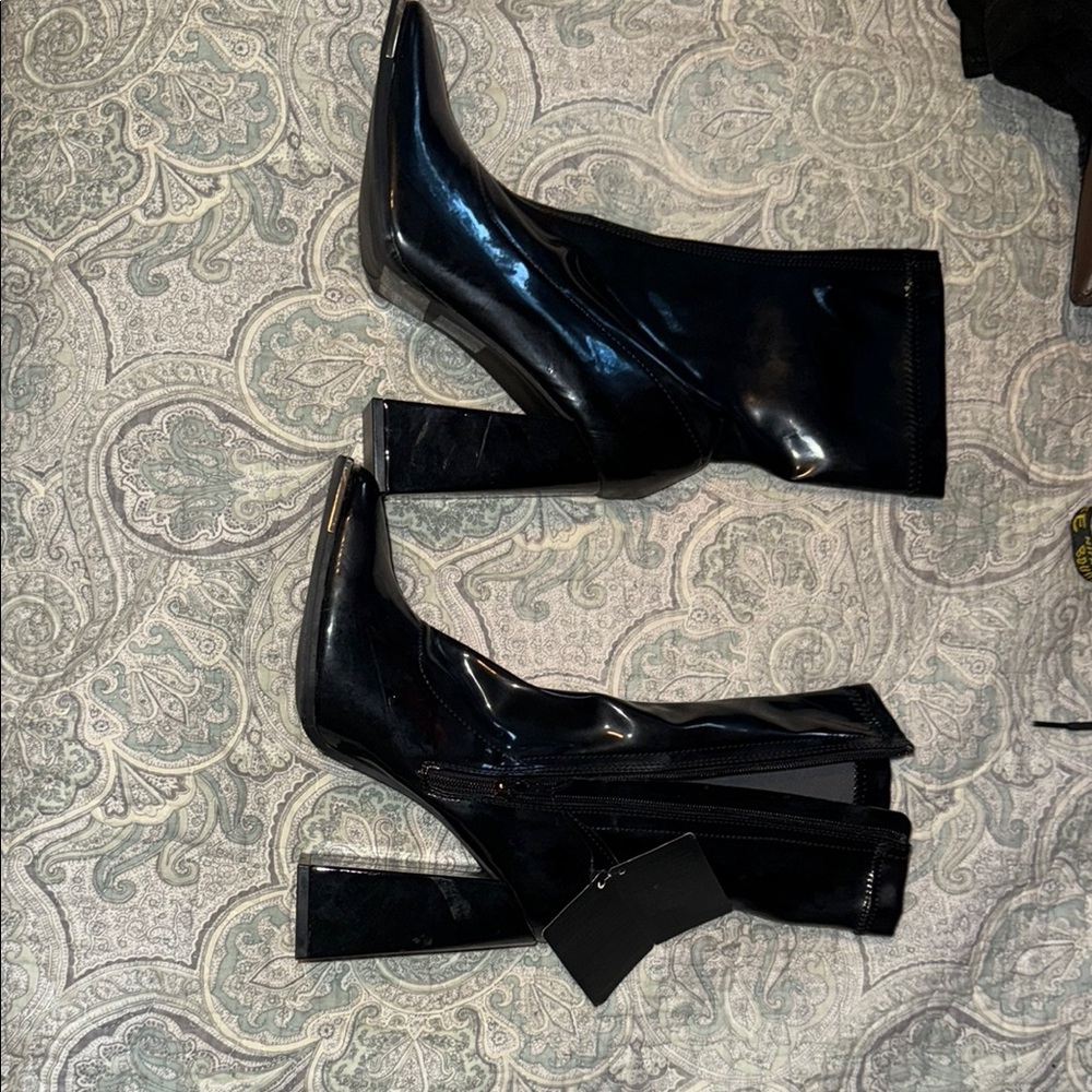Forever 21 Black Heeled Boots with Chunky Block Heel